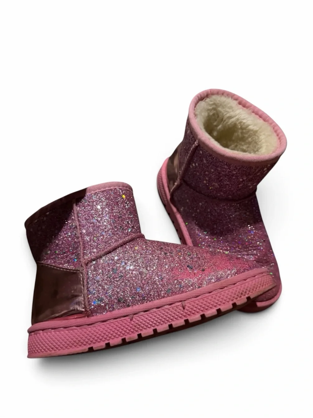 Girls' Pink fleece lined Glitter Winter slip on Boots